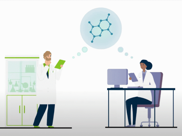 Image taken from an overview of Radiofilum CDMO animation showing scientists at work