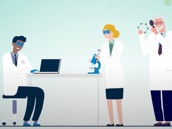 Image from early phase API discovery and development at Radiofilum animation showing scientists at work