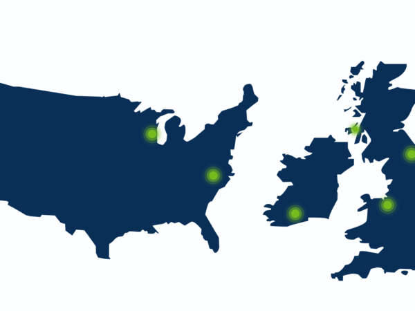 Map showing Radiofilum's global network of facilities in UK, USA and EU